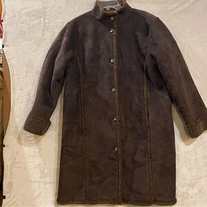 LLBean Coat Women’s Large Brown Faux Suede Shearling Sherpa Lined